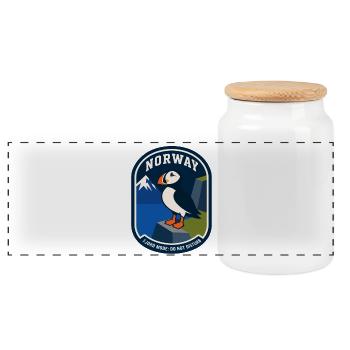Patch du fjord de macareux de Norvège - Boîte à biscuits avec couvercle en bois - blanc - Devant