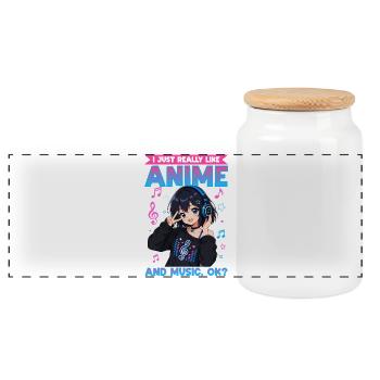Anime et musique Chibi - Boîte à biscuits avec couvercle en bois - blanc - Devant