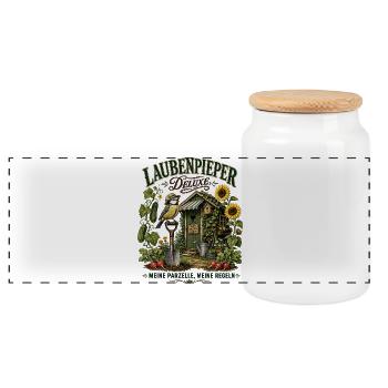 Laubenpieper Deluxe Mein Grünes Reich Garten - Panorama Keksdose mit Holzdeckel - Weiß - Vorne