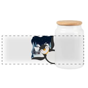 Pingouin mignon - Cadeau pour l’amoureux des manchots - Boîte à biscuits avec couvercle en bois - blanc - Devant