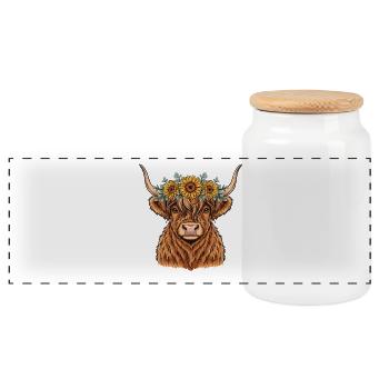 Vache avec une couronne de tournesol - Boîte à biscuits avec couvercle en bois - blanc - Devant