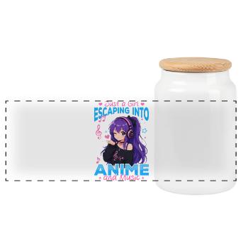 Anime et musique Chibi - Boîte à biscuits avec couvercle en bois - blanc - Devant