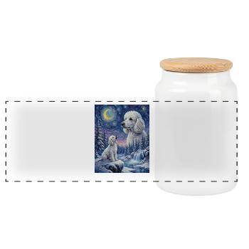 Howling to the Moon Meme Hund Pudel - Panorama Keksdose mit Holzdeckel - Weiß - Vorne