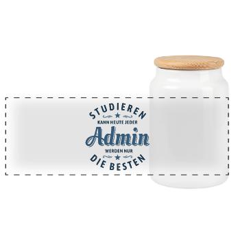 Studieren kann jeder - Admin Spruch - Panorama Keksdose mit Holzdeckel - Weiß - Vorne