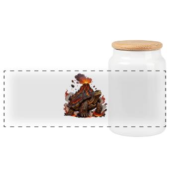 Vulkanische Schildkröte mit Lava Schale - Panorama Keksdose mit Holzdeckel - Weiß - Vorne