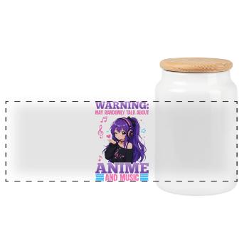 Anime et musique Chibi - Boîte à biscuits avec couvercle en bois - blanc - Devant