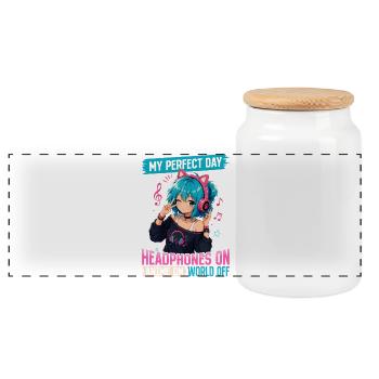 Anime et musique Chibi - Boîte à biscuits avec couvercle en bois - blanc - Devant