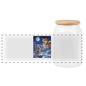 Hurler à la Lune Chien Mème Shiba Inu - Boîte à biscuits avec couvercle en bois - blanc - Devant