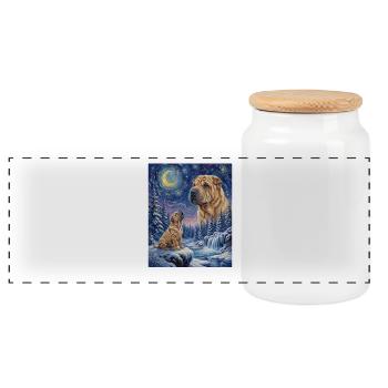 Hurlant vers la Lune Mème Chien Shar Pei - Boîte à biscuits avec couvercle en bois - blanc - Devant