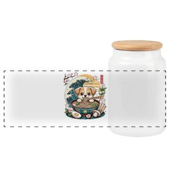 Ramen Puppy In Noodle Bowl Kawaii Wave Sunset - Panoramic Cookie Jar with Wooden Lid - white - Front