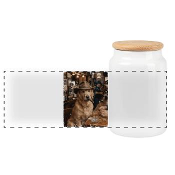 Cowboy Dog Zigarrenbar Golden Retriever - Panorama Keksdose mit Holzdeckel - Weiß - Vorne