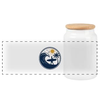 Chemise de plage d’été Surfer – Soleil, Vagues et Planche de Surf - Boîte à biscuits avec couvercle en bois - blanc - Devant