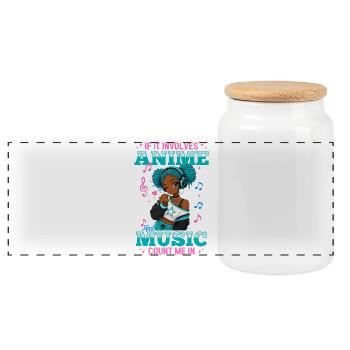 Anime and Music Chibi Black Girl - Panoramic Cookie Jar with Wooden Lid - white - Front