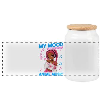 Anime and Music Chibi Black Girl - Panoramic Cookie Jar with Wooden Lid - white - Front