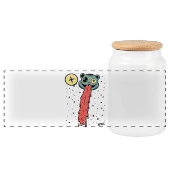 Drippy Tongue Bear Pop Art - Panorama Keksdose mit Holzdeckel - Weiß - Vorne