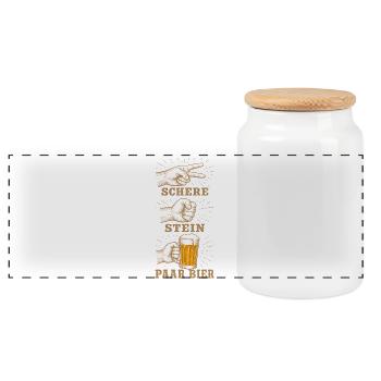 Schere Stein und ein Paar Bier lustige Bier Spruch - Panorama Keksdose mit Holzdeckel - Weiß - Vorne