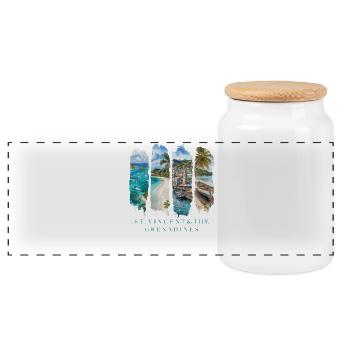 St Vincent Travel – Caribbean Beach & Ocean - Panoramic Cookie Jar with Wooden Lid - white - Front