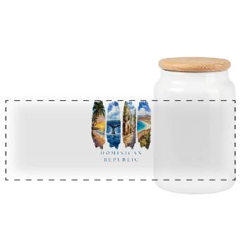 Dom Rep Vacation Travel – Caribbean Beach & Culture - Panoramic Cookie Jar with Wooden Lid - white - Front