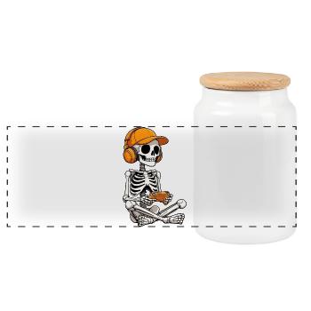 Halloween Gaming, Halloween Party, Skelett Gamer - Panorama Keksdose mit Holzdeckel - Weiß - Vorne