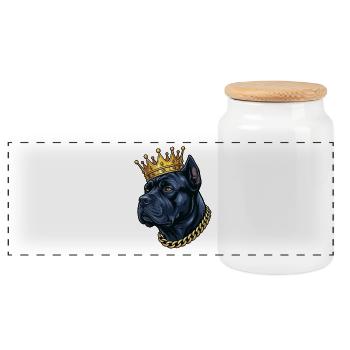 Cane Corso Crown Italian Mastiff Royal - Panoramic Cookie Jar with Wooden Lid - white - Front