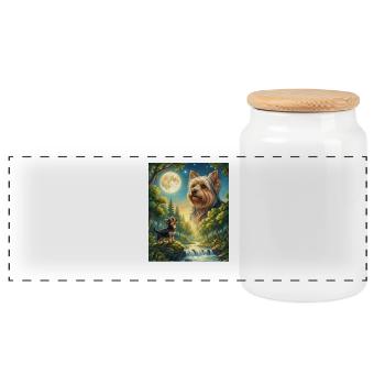 Hurlement vers la Lune Mème Chien Yorkshire Terrier - Boîte à biscuits avec couvercle en bois - blanc - Devant