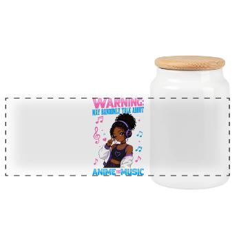 Anime and Music Chibi Black Girl - Panoramic Cookie Jar with Wooden Lid - white - Front