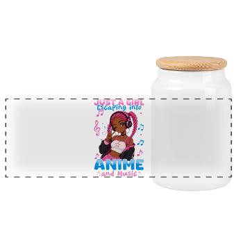 Anime and Music Chibi Black Girl - Panorama Keksdose mit Holzdeckel - Weiß - Vorne