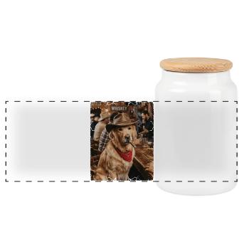 Cowboy Dog Zigarrenbar Golden Retriever - Panorama Keksdose mit Holzdeckel - Weiß - Vorne