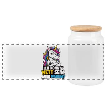 Ich Könnte Nett Sein Aber Warum Einhorn Spruch - Panorama Keksdose mit Holzdeckel - Weiß - Vorne