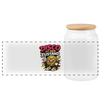 Disco ist mein Zustand Cartoon Spruch - Panorama Keksdose mit Holzdeckel - Weiß - Vorne