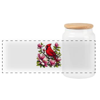 Cardinal sur magnolias - Boîte à biscuits avec couvercle en bois - blanc - Devant