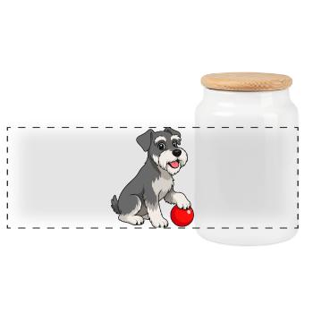 Image joyeuse d’un schnauzer avec une balle rouge - Boîte à biscuits avec couvercle en bois - blanc - Devant