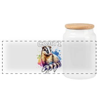 Coati Mädchen Nasenbär - Panorama Keksdose mit Holzdeckel - Weiß - Vorne