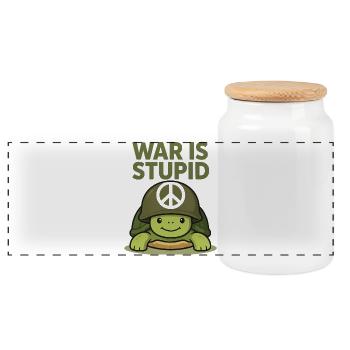 War Is Stupid Turtle with Peace Sign - Panoramic Cookie Jar with Wooden Lid - white - Front
