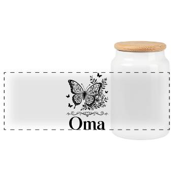 Idée cadeau de fleurs papillon grand-mère petits-enfants - Boîte à biscuits avec couvercle en bois - blanc - Devant