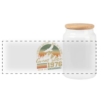1976 Vintage Vintage Anniversaire Rétro - Boîte à biscuits avec couvercle en bois - blanc - Devant