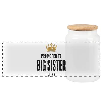 PROMOTED TO BIG SISTER 2027 - Panoramic Cookie Jar with Wooden Lid - white - Front