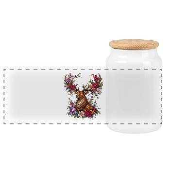 Cerf fleuri avec bois floraux - Boîte à biscuits avec couvercle en bois - blanc - Devant