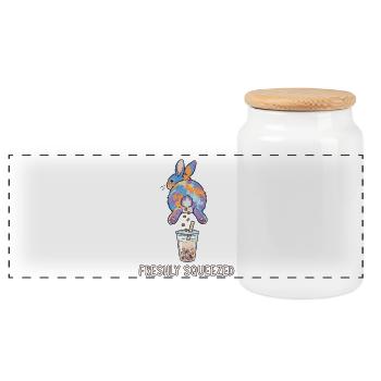 Cute Bunny Funny Boba Bubble Tea - Panoramic Cookie Jar with Wooden Lid - white - Front