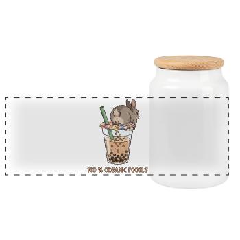 Cute Bunny Funny Boba Bubble Tea - Panoramic Cookie Jar with Wooden Lid - white - Front
