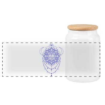 Spirituality Meditation Sacred Geometry Lotus - Panoramic Cookie Jar with Wooden Lid - white - Front