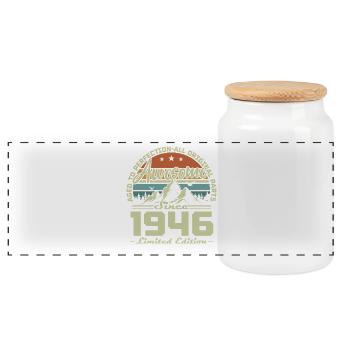80th Birthday Gift 1946 Vintage Retro - Panoramic Cookie Jar with Wooden Lid - white - Front