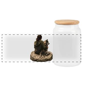 Reposer ensemble sur le rocher avec Husky - Boîte à biscuits avec couvercle en bois - blanc - Devant