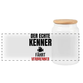 Der echte Kenner fährt Verbrenner Autoliebhaber - Panorama Keksdose mit Holzdeckel - Weiß - Vorne
