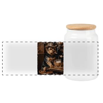 Chien Cowboy Bar à cigares Yorkshire Terrier - Boîte à biscuits avec couvercle en bois - blanc - Devant
