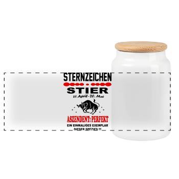 Stier Sternzeichen Horoskop Aszendent Perfekt - Panorama Keksdose mit Holzdeckel - Weiß - Vorne