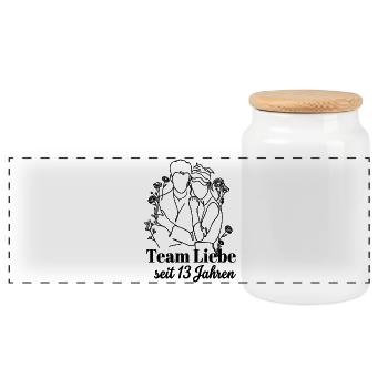 Team Liebe seit 13 Jahren Jahrestag Geschenk Paar - Panorama Keksdose mit Holzdeckel - Weiß - Vorne