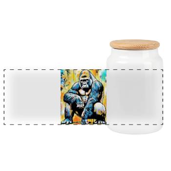 gorilla - Panoramic Cookie Jar with Wooden Lid - white - Front