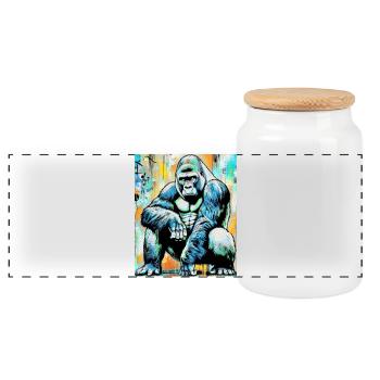 gorille - Boîte à biscuits avec couvercle en bois - blanc - Devant