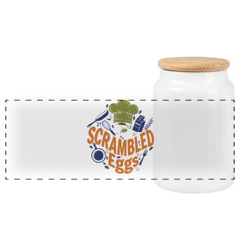 Breakfast Funny Brunch Coffee Scrambled Eggs - Panoramic Cookie Jar with Wooden Lid - white - Front